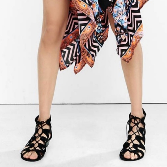 Topshop Black Cut-out Lace Up Caged Gladiator Sandals - Picture 1 of 6